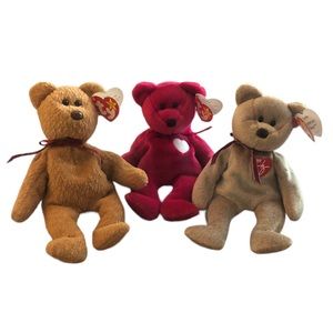 Ty Vintage Lot of Beanie Babies Valentina Curly Signature Bear NWT